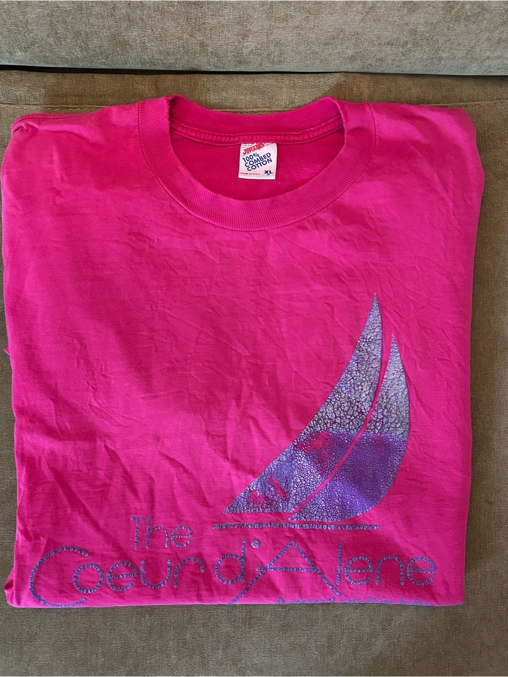 Jerzees Bright Pink Short Sleeve Tee with Purple Sail Graphic